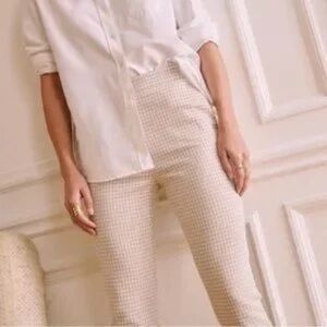 Sézane Clara Trousers | Beige Houndstooth | Size 42 (US 10)